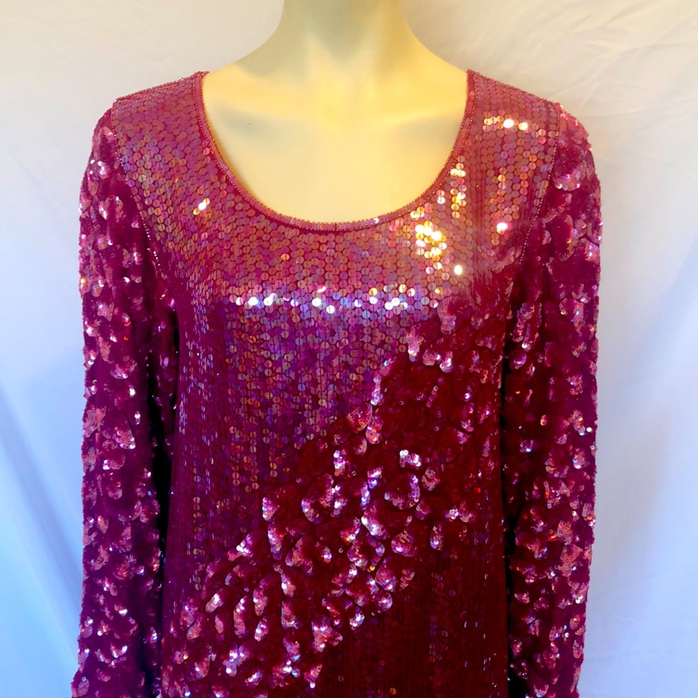 1980s Fushia Sequins Long Dress